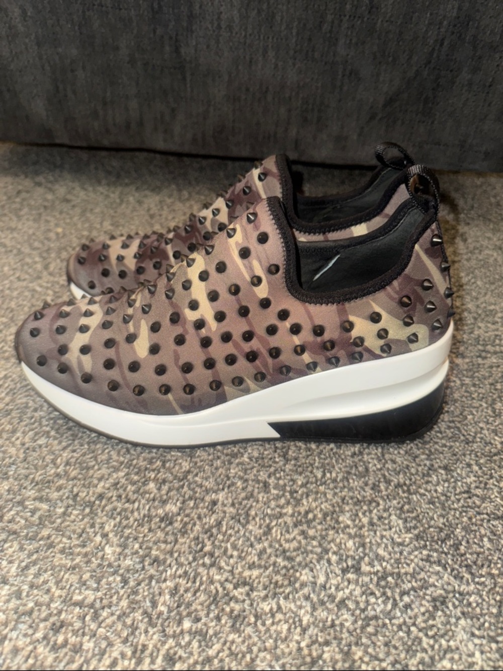 Gianni Bini Women’s 9.5 Spike-Embellished Slip-On Sneakers - Desert Camo Brown